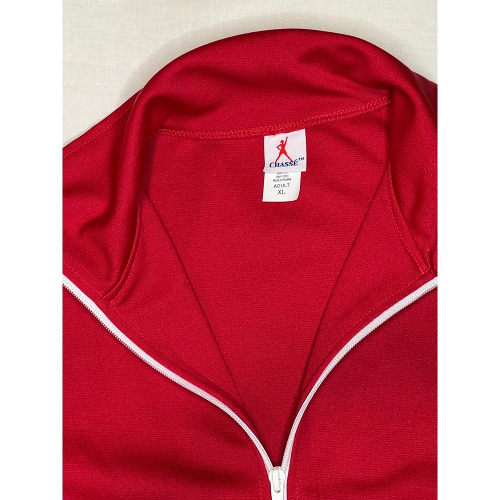 Vintage Chasse Red White Women Cheerleading Zip Up Track Jacket Adult XL Striped - Picture 5 of 9